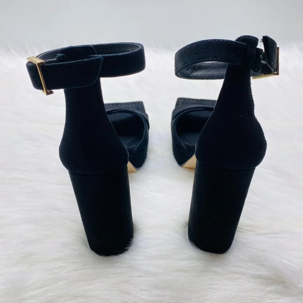 GOOD AMERICAN Suede Square Toe Platform Chunky Heels GA159K-E Black Sz 6 NEW - Picture 4 of 5